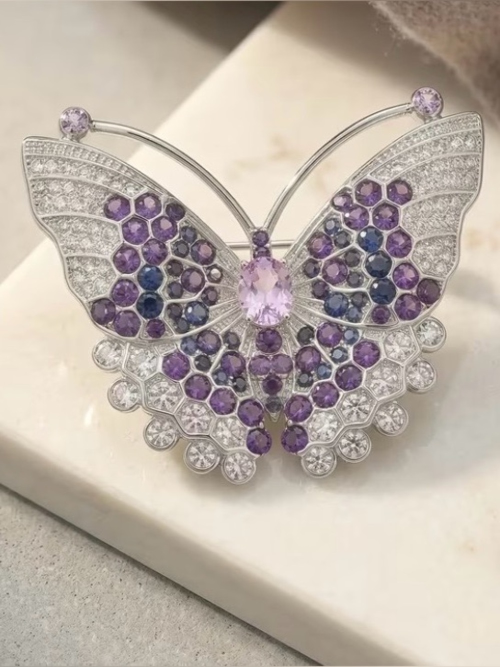Purple Crystal Butterfly Brooch - Elegant Vintage Style Pin - Picture 6 of 9